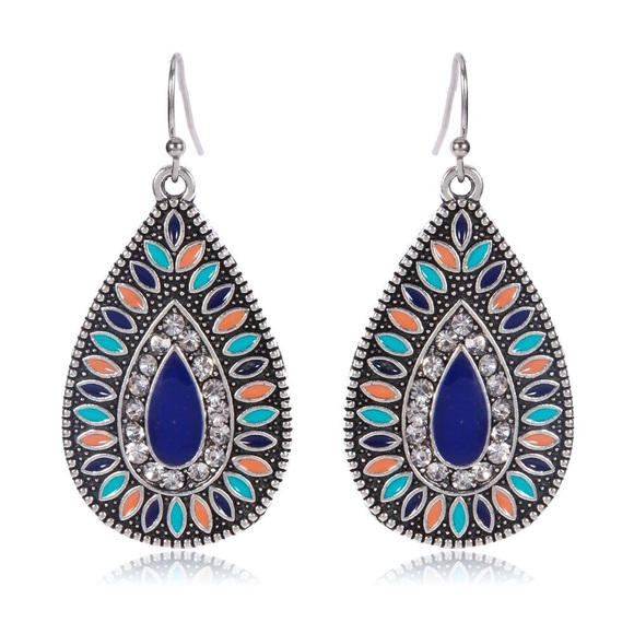 Any 3/$25! Silver Boho Crystal Teardrop Earrings - Picture 4 of 8